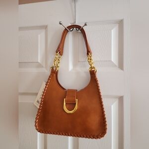 Antik Kraft Vegan Leather Whipstich Shoulder Bag with Gold Accents